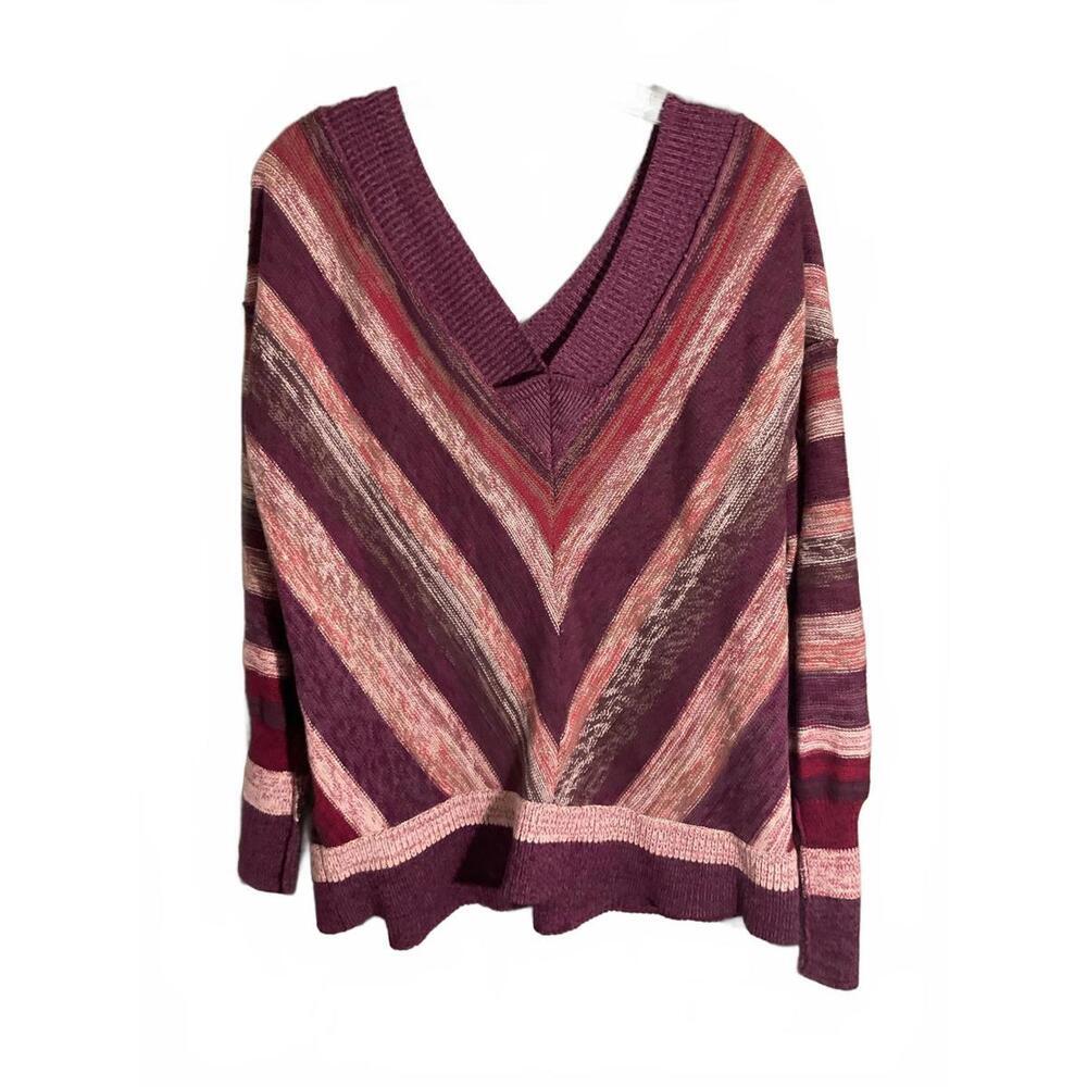Free People Geometric V-Neck Wool Blend  Sweater - Cozy Knit
